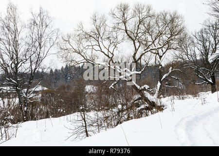 Fußweg und der alten russischen Dorf im Winter Stockfoto