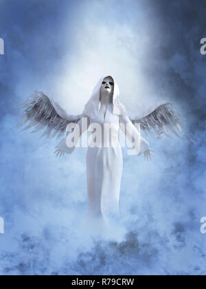 3D-Rendering für eine weiße Engel im Himmel. Stockfoto