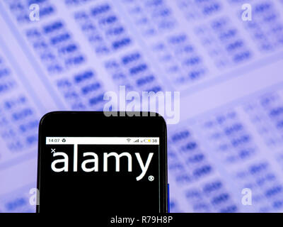 Alamy Stock Photography Firmenlogo auf dem Smartphone angezeigt. Stockfoto