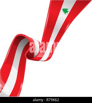 Libanon ribbon Flagge auf weißem Hintergrund. Vector Illustration Stock Vektor