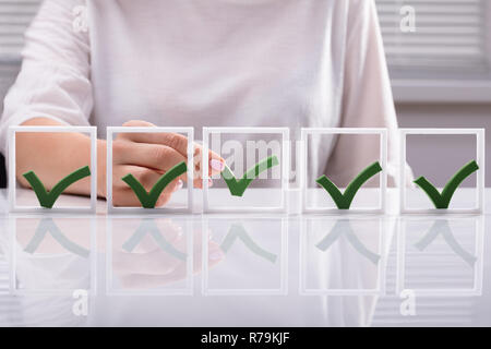 Geschäftsfrau Inverkehrbringen Häkchen im Kontrollkästchen Stockfoto