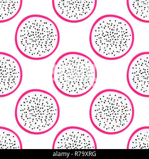Nahtlose Muster mit tropischen Früchten. Gesunder Nachtisch. Fruchtige Hintergrund. Dragon Obst oder pitaya. Exotische Speisen. Verpackung, Kleidung, Tapete drucken, Sommer banner Stockfoto
