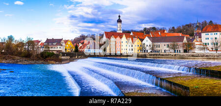 Beeindruckende Landsberg am Lech Dorf, Panoramaaussicht, Bayern, Deutschland. Stockfoto