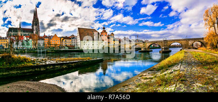 Beeindruckende Regensburg Stadt, Panoramaaussicht, Bayern, Deutschland. Stockfoto