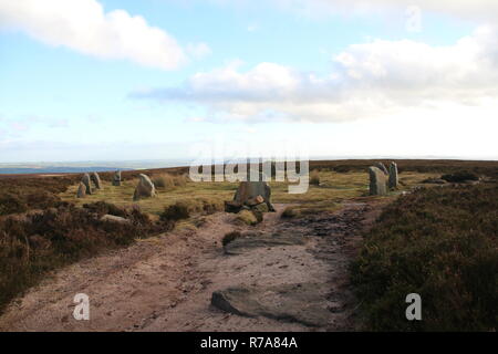 "Zwölf Apostel" stehende Steine auf Ilkely Moor Stockfoto