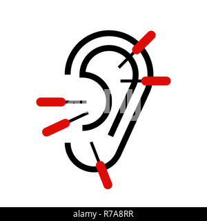 Die Ohrakupunktur. Akupunktur Symbol auf weißem Hintergrund Stockfoto