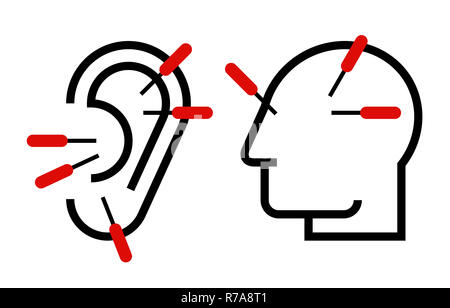 Ohr und Kopf Akupunktur. Akupunktur Symbol auf weißem Hintergrund Stockfoto