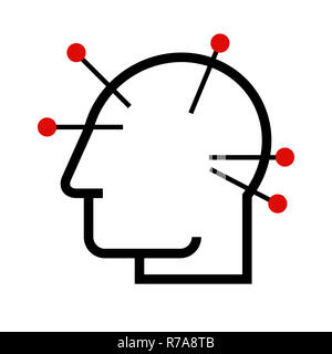 Kopf Akupunktur. Akupunktur Symbol auf weißem Hintergrund Stockfoto