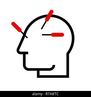 Kopf Akupunktur. Akupunktur Symbol auf weißem Hintergrund Stockfoto