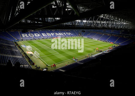 8. Dezember 2018 Cornella-El Prat, Cornella de Llobregat, Barcelona, Spanien; La Liga Fußball, Espanyol vs Barcelona; Blick auf die RCD-Stadion vor dem Derby Barcelona Stockfoto