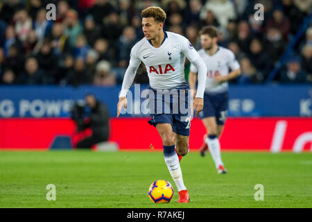 Leicester, Großbritannien. 8. Dez 2018. Dele Alli von Tottenham Hotspur beim Premier League Spiel zwischen Leicester City und Tottenham Hotspur für die King Power Stadion, Leicester, England am 8. Dezember 2018. Foto von Matthew Buchan. Nur die redaktionelle Nutzung, eine Lizenz für die gewerbliche Nutzung erforderlich. Keine Verwendung in Wetten, Spiele oder einer einzelnen Verein/Liga/player Publikationen. Credit: UK Sport Pics Ltd/Alamy leben Nachrichten Stockfoto