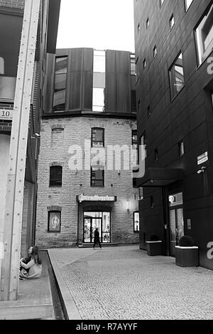 TALLINN, Estland - 29. AUGUST 2018: Moderne Architektur in Rotermann Viertel am Abend Stockfoto