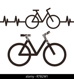 Fahrrad und heartbeat Symbol auf weißem Hintergrund Stockfoto