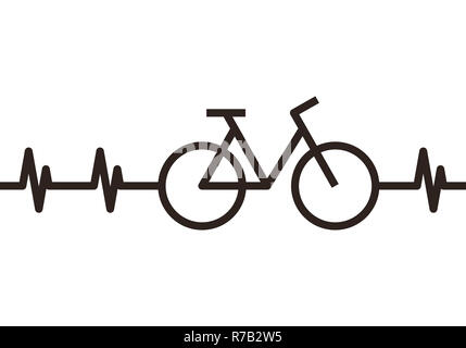 Heartbeat Fahrradsymbol isoliert auf weißem Hintergrund Stockfoto