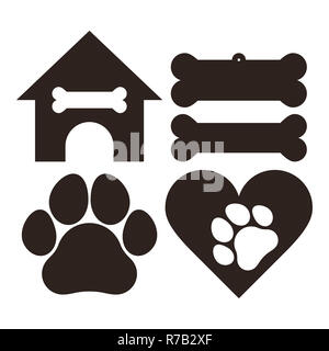 Hund set Symbole auf weißem Hintergrund Stockfoto