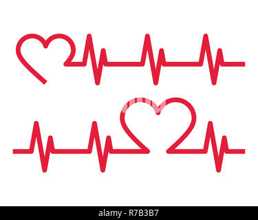 Herzschlag-Symbole. Elektrokardiogramm, EKG oder ekg isoliert auf weißem Hintergrund Stockfoto
