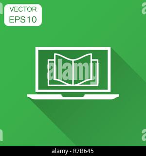 Elearning Bildung Symbol im flachen Stil. Studie Vector Illustration mit langen Schatten. Laptop Computer online Training Business Konzept. Stock Vektor
