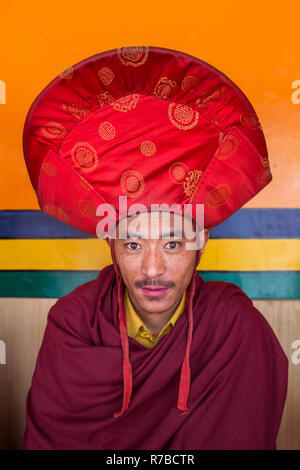 Lamayuru, Indien - 21. Juni 2017: Yuru Kabgyat Buddhist Festival in Lamayuru Gompa, Ladakh. Tibetisch-buddhistischen Mönch portrait Stockfoto