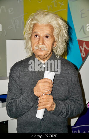 MONTREAL, KANADA - 23. SEPTEMBER 2018: Albert Einstein, der berühmte Physiker, der die Relativitätstheorie entwickelt. Wachsfigurenkabinett Musée Grévin in Montreal, Qu Stockfoto