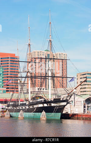 U.S.S. Konstellation, die letzten Segel-Schiff der US-Marine am Inneren Hafen Pier. Stockfoto