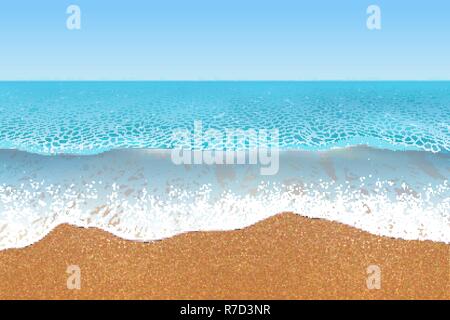 Tropical Beach Vector Illustration. Sand und sanften Wellen Stock Vektor