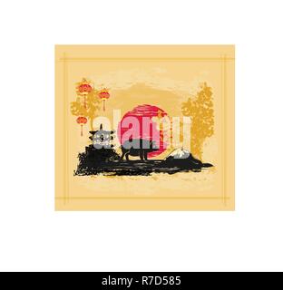 Die chinesischen Tierkreiszeichen das Jahr des Schweins Stock Vektor