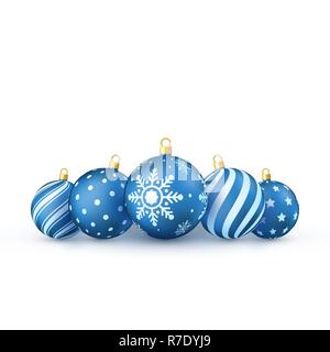 Blaue Weihnachtskugeln eingestellt. Urlaub dekorativer Tannenbaum Spielzeug. Vector Illustration auf weißem Hintergrund Stock Vektor