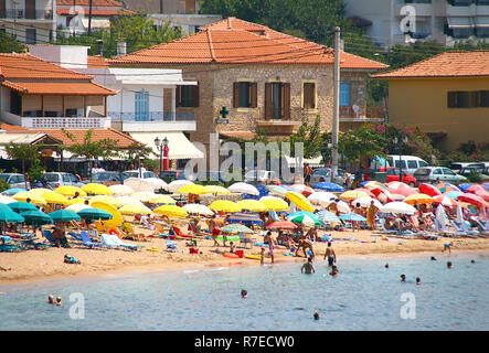 Anzeigen von Stoupa Strand, in Messenien, Griechenland. Stockfoto