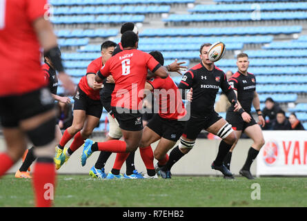 Kitaaoyama, Tokio, Japan. 9 Dez, 2018. Canon Adler vs Honda Wärme Rugby Club während des Japan Rugby Top League im Prince Chichibu Memorial Rugby Ground in Tokyo Japan am Sonntag, 09. Dezember 2018. Die endgültige Punktzahl Honda Wärme 40, Canon Adler 14. Foto: Ramiro Agustin Vargas Tabares Credit: Ramiro Agustin Vargas Tabares/ZUMA Draht/Alamy leben Nachrichten Stockfoto