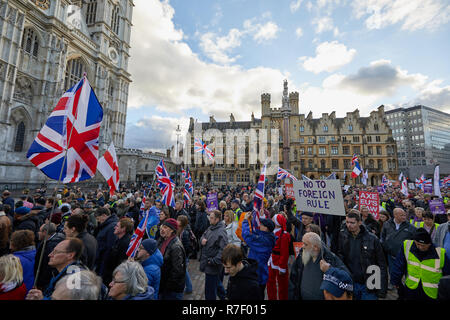 London, Großbritannien. 9. Dezember 2018. Demonstranten auf dem Brexit Verrat März und Rally pass Westminster Abbey. Credit: Kevin J. Frost-/Alamy leben Nachrichten Stockfoto