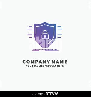 Verteidigung, Firewall, Schutz, Sicherheit, Schild Lila Business Logo Vorlage. Platz für Tagline.
