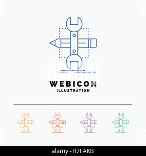 Erstellen, Entwerfen, Entwickeln, Skizze, Tools 5 Color Line Web Icon Vorlage auf Weiß isoliert. Vector Illustration Stock Vektor