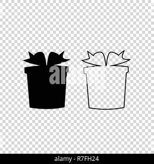 Vektor einrichten von schwarzen Umrisse und flache Silhouetten der eingepackten Geschenke auf transparentem Hintergrund. Weihnachten, Neujahr, Geburtstag Symbol, Zeichen, symb Stock Vektor