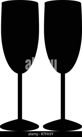 Vektor schwarze Silhouette von Paar Champagner oder Wein Gläser auf weißem Hintergrund. Monochrome Abbildung von zwei Champagner Gläser. Cheers Stock Vektor