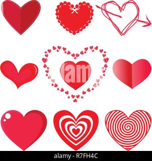 Vektor einrichten von Herz auf weißem Hintergrund. Liebe Symbol. Designelemente für Valentines Tag Grußkarte, t-shirt, Symbol, Logo, Beschriftung, Patch, Stick Stock Vektor