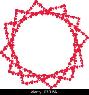 Vector rot kreative Grenze Bilderrahmen der Herzen in Form von Stern auf weißem Hintergrund. Vorlage kopieren mit Platz für Valentines Tag oder wir Stock Vektor