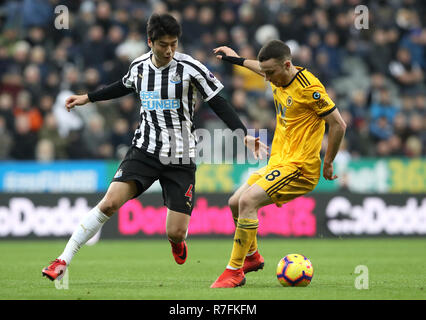 Newcastle United Ki Sung-yueng (links) und Wolverhampton Wanderers" Ruben Neves Kampf um den Ball während der Premier League Match im St James' Park, Newcastle. Stockfoto