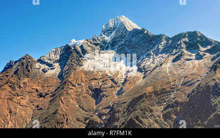 Blick auf den Mount Thamserku Peak, 6632 m, Khumbu, Himalaya, Nepal Stockfoto