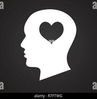 Menschlichen Kopf mit Herz Symbol auf schwarzem Hintergrund für Grafik- und Webdesign, modernen einfachen Vektor unterzeichnen. Internet Konzept. Trendy Symbol für Web site Design web-Taste oder mobile App. Stock Vektor