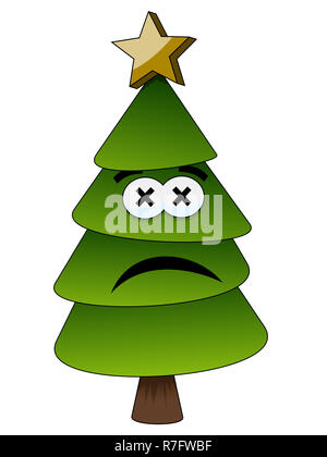 Weihnachten oder Xmas Tree traurig oder unzufrieden Zeichentrickfigur Mensch Isoliert Stockfoto