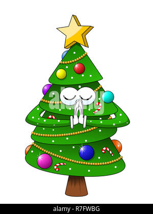 Cartoon Weihnachten Baum beten isoliert Stockfoto