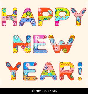 Gemusterte Inschrift ein Frohes Neues Jahr. Festliche Hintergrund. Frohes Neues Jahr 2019. Stock Vektor