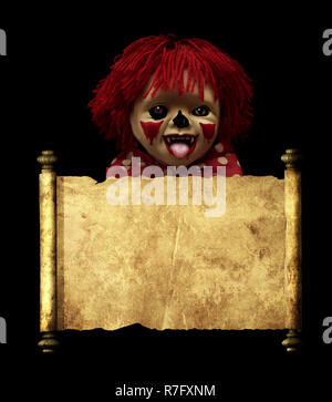 Spooky clown und Vintage blättern. Auf schwarzem Hintergrund isoliert. 3D-Rendering Stockfoto