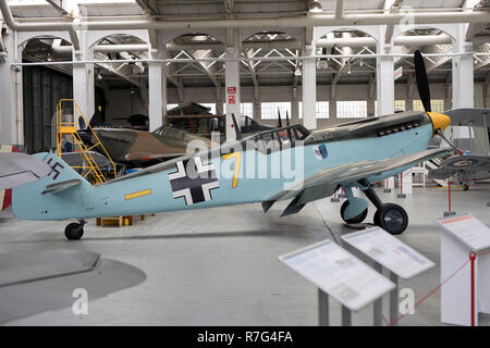 Messerschmitt 109 im Imperial War Museum, Duxford, Cambridgeshire, Großbritannien Stockfoto