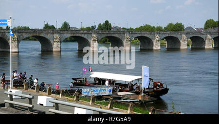 Kreuzfahrt auf dem Fluss Loire, Saumur, Maine-et-Loire, Center-Val de Loire, Pays de Loire, Frankreich; Europa Stockfoto