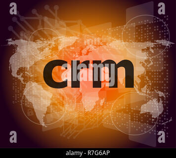 CRM-Wort, touch-Screen mit transparente Buttons Hintergründe. Konzept eines modernen Internet Stockfoto