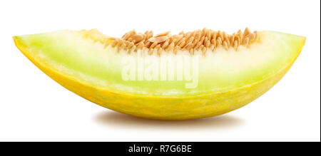 In Scheiben geschnitten gelbe Honigmelone Pfad isoliert Stockfoto