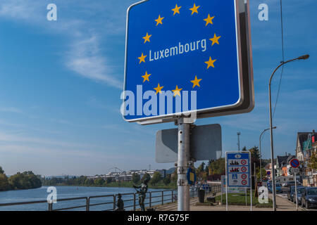 Mertert und Wasserbillig, Grevenmacher, Grenzstadt zu Deutschland auf der Mosel, Großherzogtum Luxemburg, Europa Stockfoto