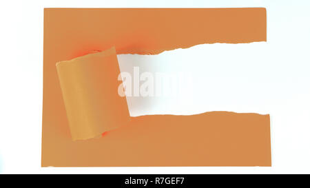 Orange zerrissenes Blatt auf einem weißen Hintergrund. Stockfoto