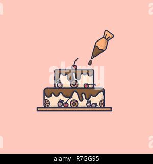 Symbol des Kreisdiagramms mit Cookies und Beeren und Schokolade und Sahne Gebäckbeutel Stock Vektor